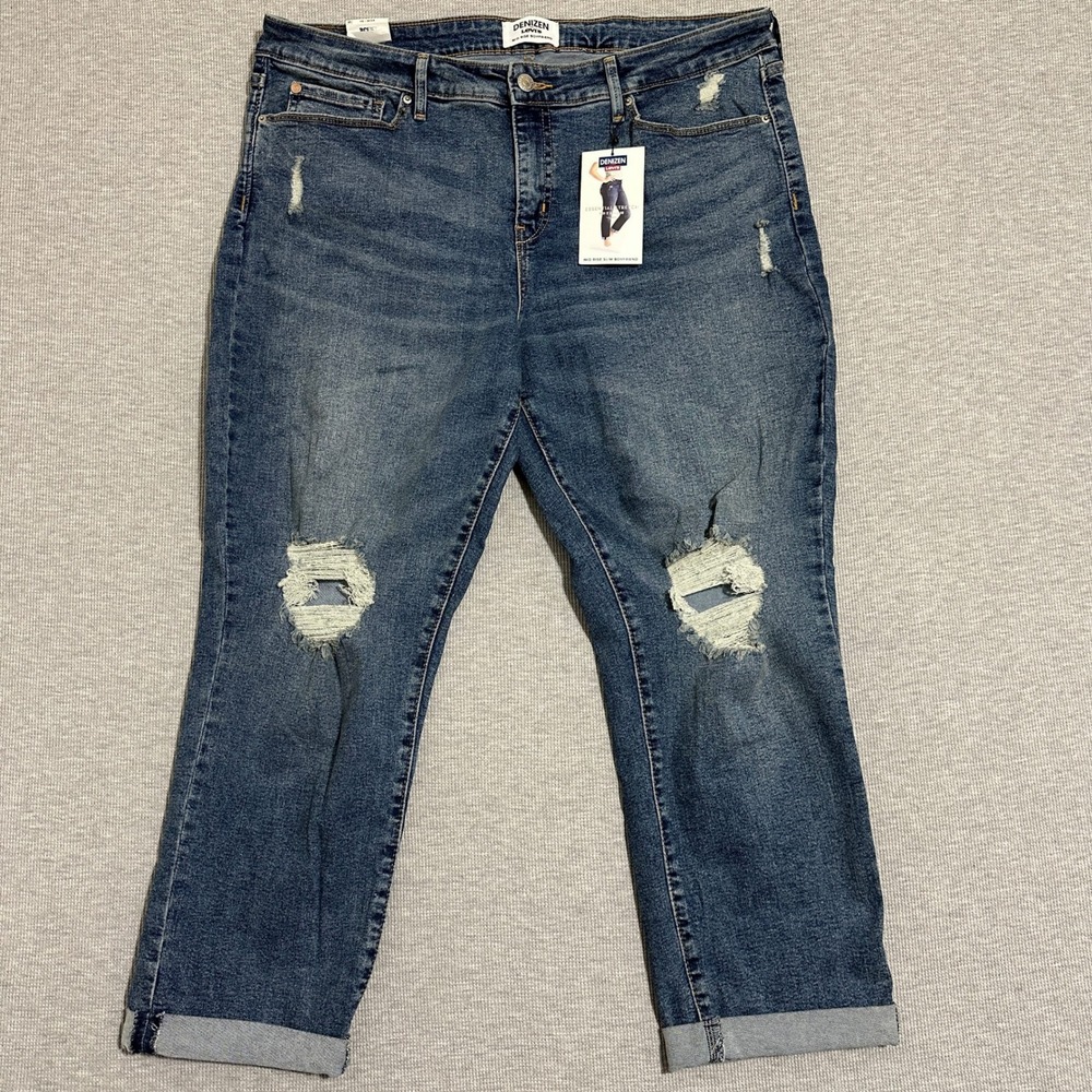 Denizen From Levi's Mid Rise Slim Boyfriend Distressed Jeans Blue Womens 18